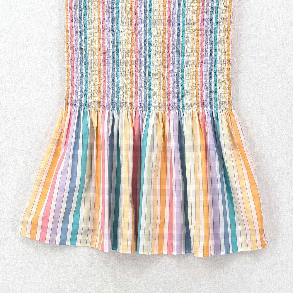 J CREW Smocked Midi Skirt Rainbow Stripe Womens White Pink Cotton Resort NEW - Picture 10 of 16